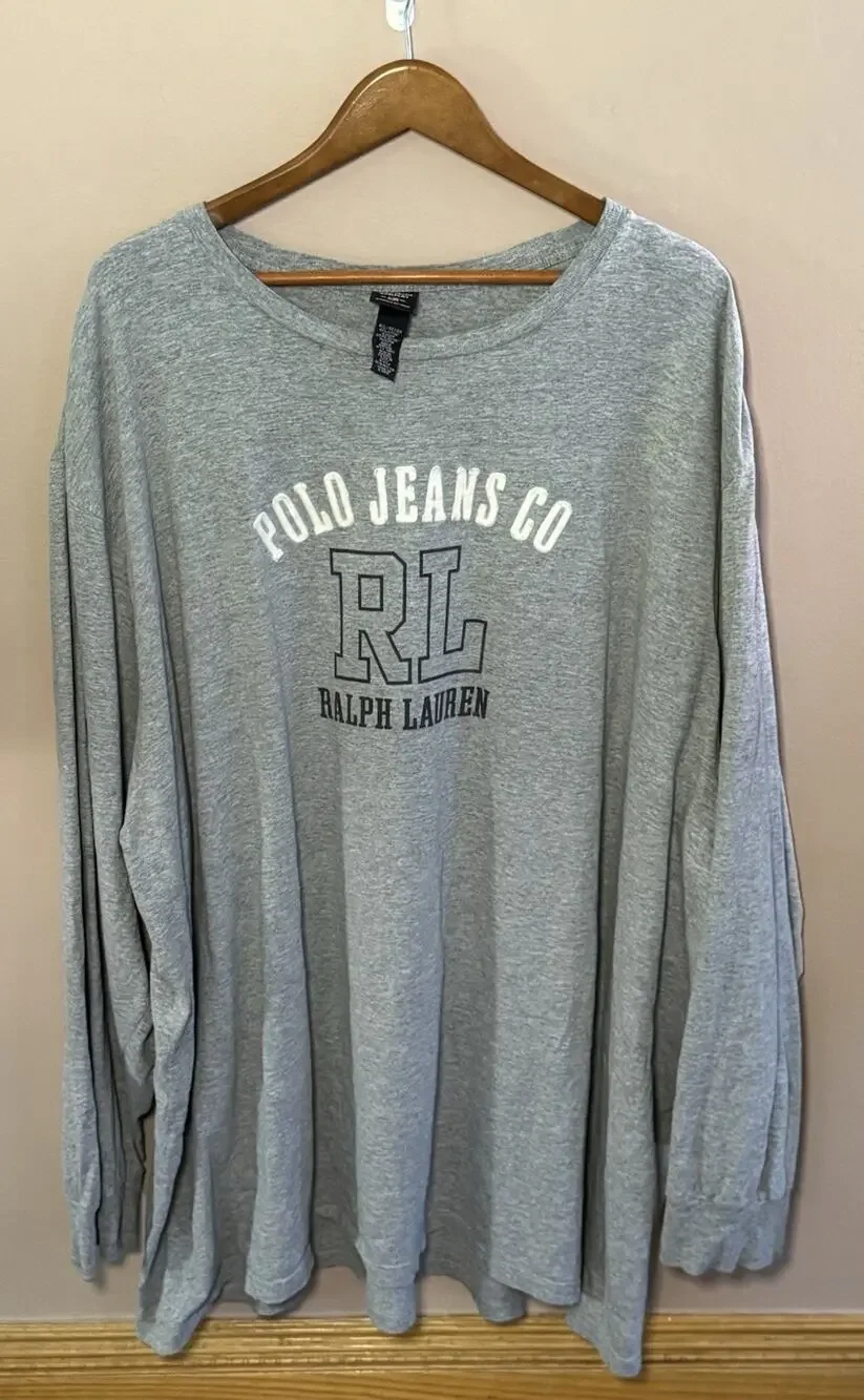 Vintage Polo Ralph Lauren Men's Gray Cotton T-Shirt 4XLT Long Sleeves
